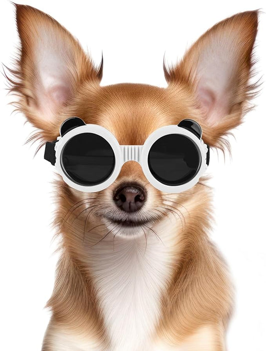 Dog Goggles for Small Breed UV/Wind/Dust Protection Puppy Sunglasses with Adjustable Strap - White