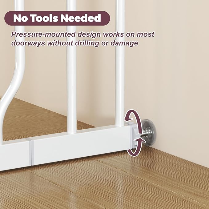 34" Extra Tall Baby Gate for Stairs, Auto Close Stroller Friendly Dog Gate Indoor for Doorways, Pressure Mounted 29"-51" W Baby Gate, Easy Walk Through Gate for Children & Pets, White