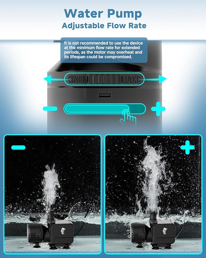 AQQA Dual-Use Aquarium Filter,Fish Tank Filter + Small Water Pump,Filtration,Wave-Making,Dissolved Oxygen,Water Circulation,Water Changes,Fountains Multifunctional Pump,Saltwater Freshwater (25W)