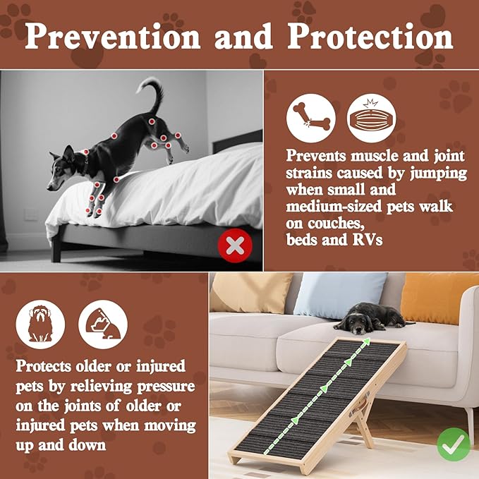 Dog Ramp for Couch, Wooden Pet Ramps 39.37" Long Adjustable 11"-20.47" Folding Puppy Ramps with High Traction Mat, Dog Stairs for Small & Medium Older Dogs & Cats, up to 150lbs