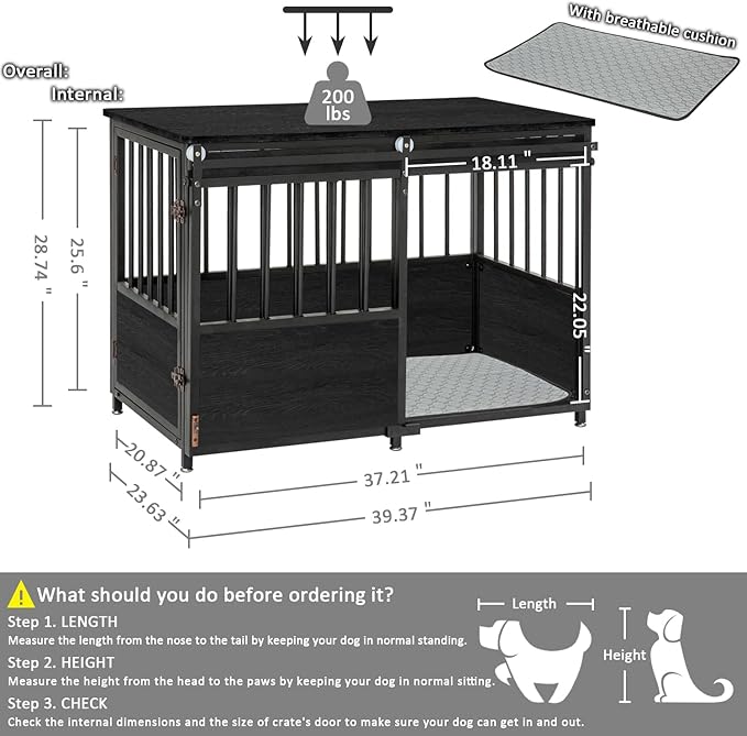 KOOPRO 40 Inch Dog Crate Furniture with Cushion for Small Medium Dogs, Wooden Heavy Duty Dog Kennel with Double Doors, Decorative Pet House Dog Cage Side End Table Indoor, Sliding Door Chew-Resistant