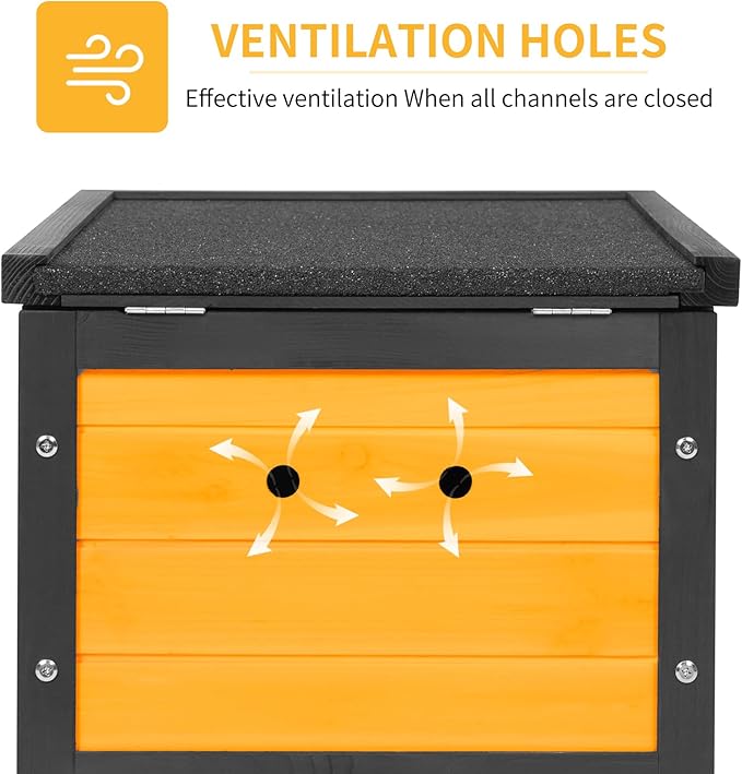 GEGURI Outdoor Cat House Weatherproof, Rabbit Hutch & Indoor Bunny Cage, Wooden Shelter for Feral Cats, Rabbits, Chickens & Small Animals