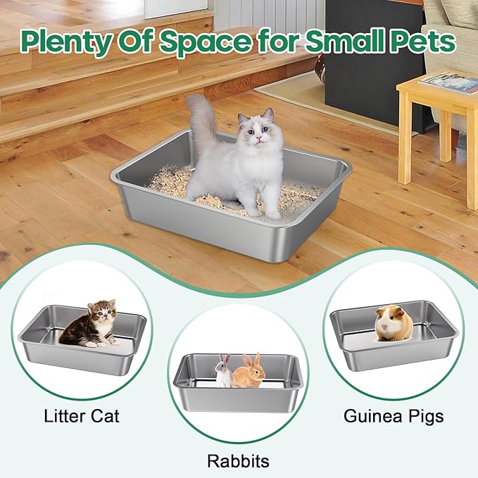 Stainless Steel Cat Litter Box,Metal Kitten Litter Pan, High Side Cats Toilet Indoor Litter Tray Pet Toilet Supplies for Cats, Kitty,Rabbits, Easy Clean, Non Stick Litter Box, No Smell