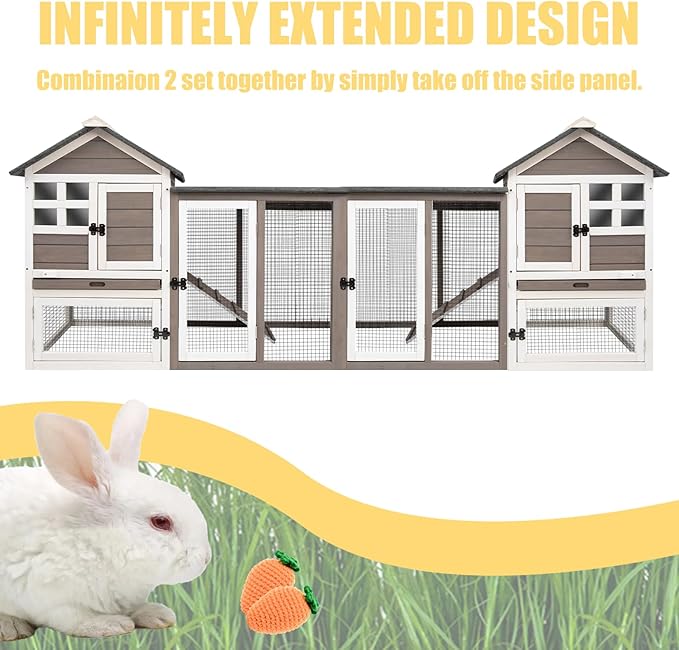 Rabbit Hutch Indoor Bunny Hutch Outdoor Wooden Rabbit Cages Indoor Rabbit Hutch with Pull Out Tray Large Rabbit Hutch Bunny Hutch Waterproof Asphalt Roof Guinea Pig Cages Pet House