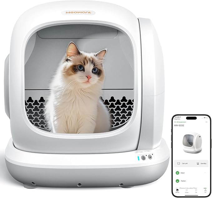 Meowant Self Cleaning Litter Box, Automatic Litter Box Self Cleaning with APP Control, 75L Extra Large Open Low Entry Smart Cats Litter Boxs for Multi-Cat Compatible Senior Cats Large Cats