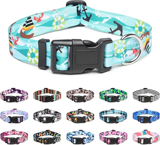 Mercano Adjustable Dog Collar - Special Design Patterns, Soft Nylon Comfortable Durable Pet Collar for Small Medium Large Dogs (S, Sail)