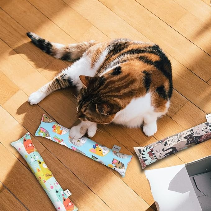 BINGPET 3 Pcs Catnip Toy Cat Kicker Toys, Durable and Bite Resistant Cat Chew Toy, Filled with Natural Catnip, Indoor Kitty Kick Pillow Toy with Cute Printing