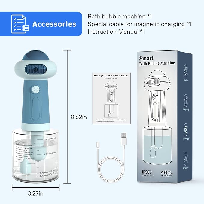 Dog Shampoo Dispenser, UFO Dog Shampoo Sprayer, Electric Foaming Shampoo Dispenser for Dog and Cat Washing, for Bathtub, Kitchen Sink, Bathroom Cleaning, Blue