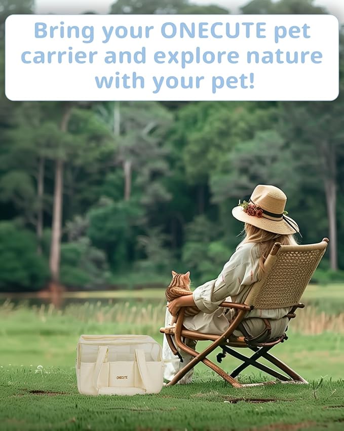 Dog Purse Carrier for Small Dogs Rabbit cat with Large Pockets, Cotton Bag, Dog Carrier Soft Sided, Collapsible Travel Puppy Carrier (Beige Breathable, 17.0" L x 7.5" W x 12.0" H)