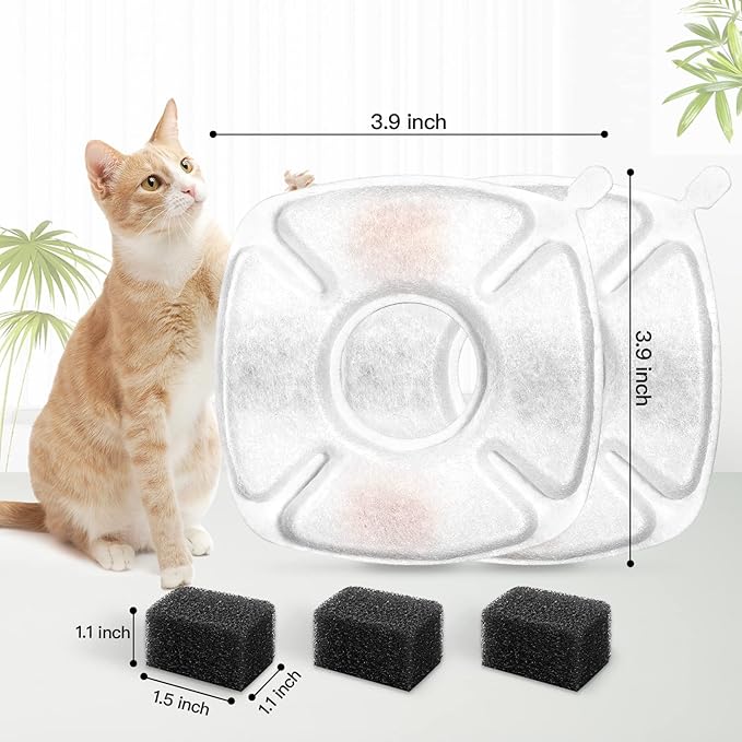 42 Pcs Cat Water Fountain Replacement Filters-21 Pack Water Fountain Filters 21 Pack Pre-Filter Sponges, Pet Fountain Replacement Filters Fit for 95oz/2.8L Cat Pet Fountain