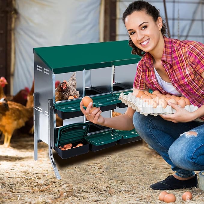 Chicken Nesting Box, 10 Hole 2 Layer Hen Nest Box with Legs, Roll Away Eggs Laying Boxes,Cleanable Pull Out Hen Roosting Boxes