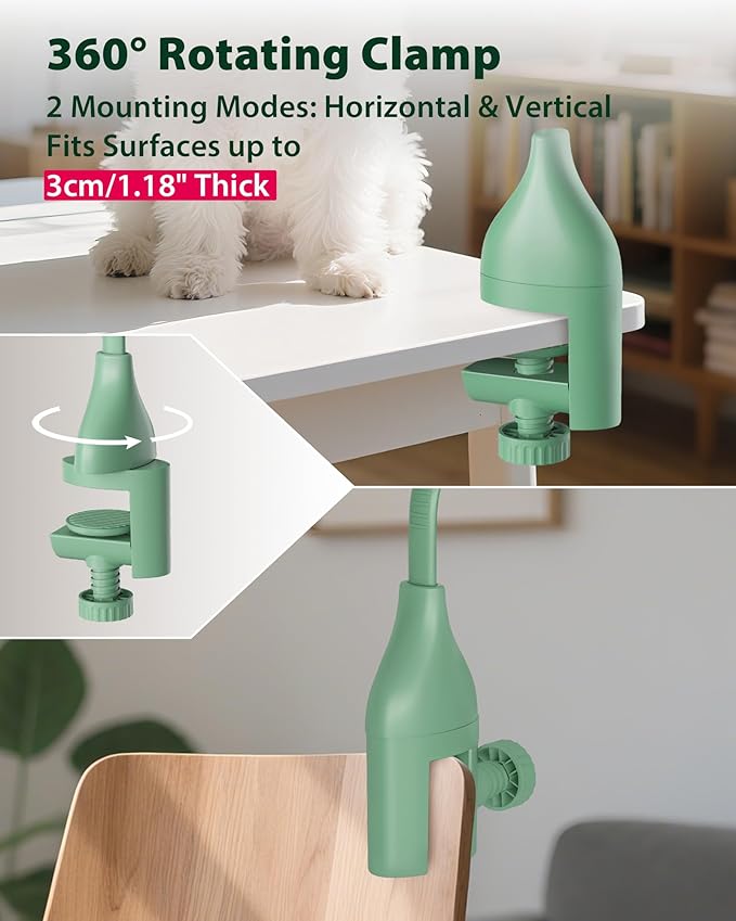 L&W BROS. 2-in-1 Pet Hair Dryer with Clamp Stand – Wearable & Hands-Free Dog Grooming Dryer, 950W Low Noise Blower with 5 Heat & 3 Speed Settings, for Small to Medium Pets (Green)