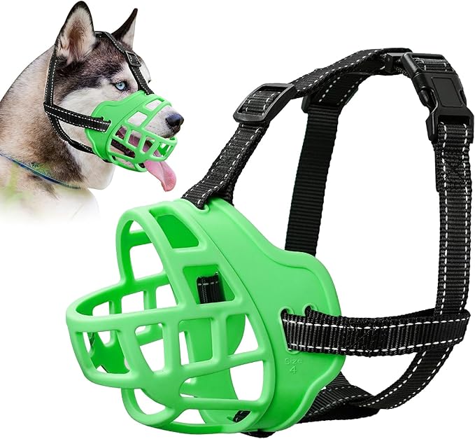 Dog Muzzle for Large Dogs, Breathable Basket Muzzles for Small, Medium and X-Large Aggressive Dog, Allows Panting Drinking, Suitable for Grooming Trimming Training (2, Luminous Green)