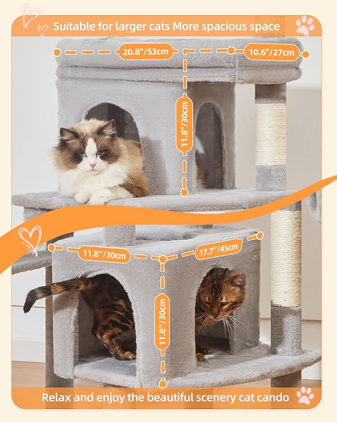 Taoqimiao 83In Heavy Duty Cat Tree, Suitable 20lb+ Large Cats, XXL-Cat Tower for Indoor Cats Large Adult, 2 Luxurious Cat Cando with 8 Scratching Posts,Oversized Metal Hammocks, Light Gray MS032W
