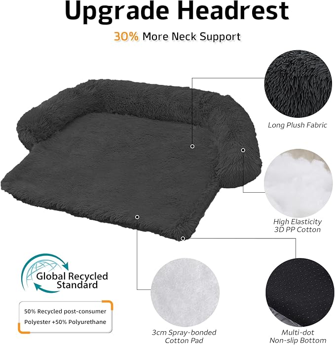 Calming Dog Bed Fluffy Plush Dog Mat for Furniture Protector with Removable Washable Cover for Large Medium Small Dogs and Cats (Medium(41x37x6), Dark Grey)