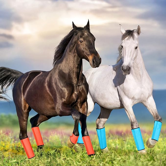 Jexine 12 Fly Boots for Horse Set of 12 Loose Breathable Mesh Horse Fly Sheets Protective Horse Leg Wraps Leggings for Preventing Flies and Mosquitoes Bites (Pink, Blue, Orange)