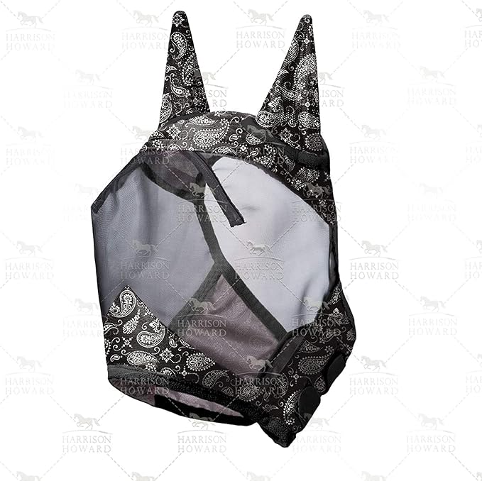 Harrison Howard LumiVista Horse Fly Mask Standard with Ears UV Protection for Horse Paisley Wave M Cob