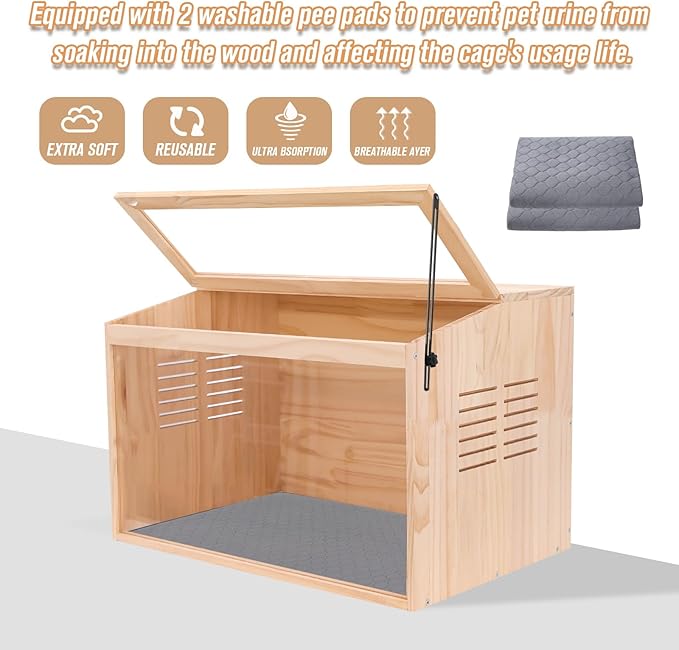 Wooden Hamster Cage,24" Lx16 Wx16 H,Animal Cabinet for Dwarf Syrian Hamsters Degus, Hamster Habitat with Openable Top and Large Acrylic Sheets.