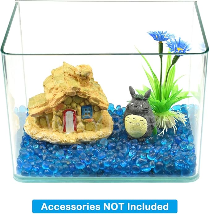 WAYBER Glass Stones, 1Lb/460g Irregular Sea Glass Pebbles Non-Toxic Artificial Crystal Gemstones for Aquarium Turtle Tank Vase Filler Terrarium Flowerpot Decoration, Lake Blue