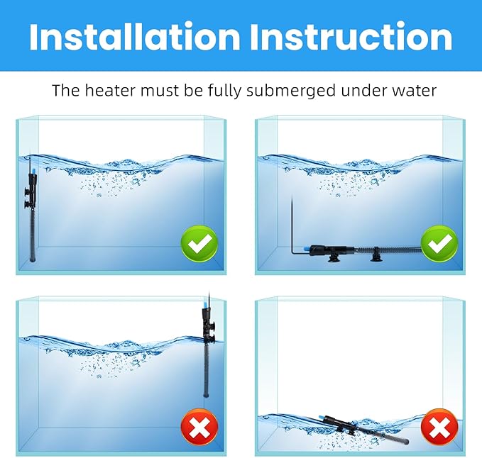 AQUANEAT Aquarium Heater, 50W Fish Tank Heater, Adjustable Submersible Water Thermostat with Digital Thermometer