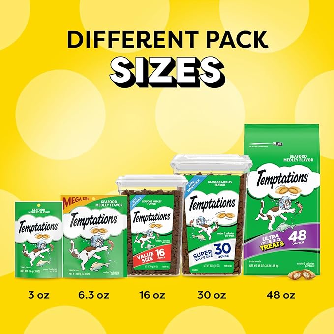 Temptations Classic Crunchy and Soft Cat Treats, Seafood Medley Flavor, 3 oz. Pouch (Pack of 12)