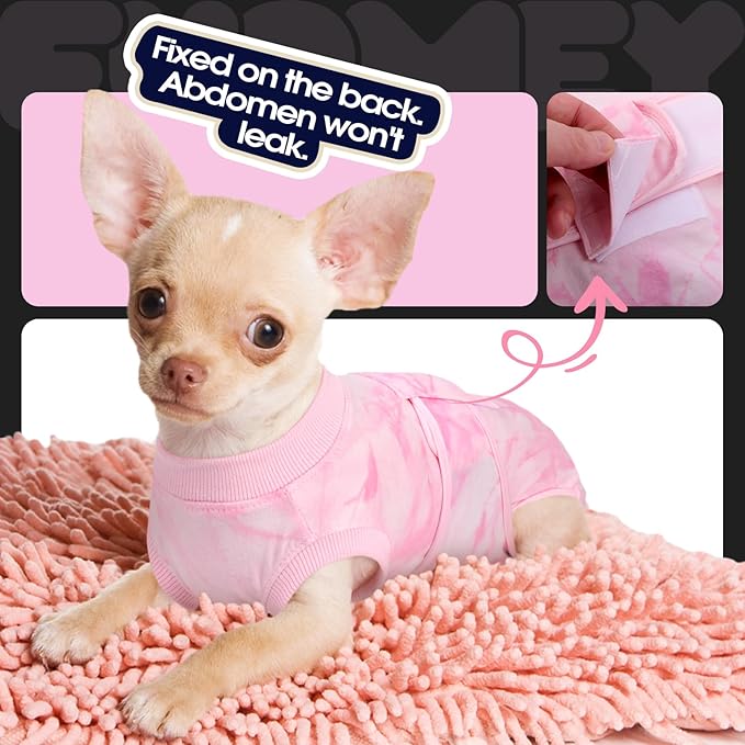 FUAMEY Recovery Suit for Dogs After Surgery,Soft Breathable Dog Bodysuit E-Collar & Cone Alternative Surgical Suit,Male Female Dog Neuter Spay Suits Anti Licking Wounds Onesie Pink Tie Dye XS
