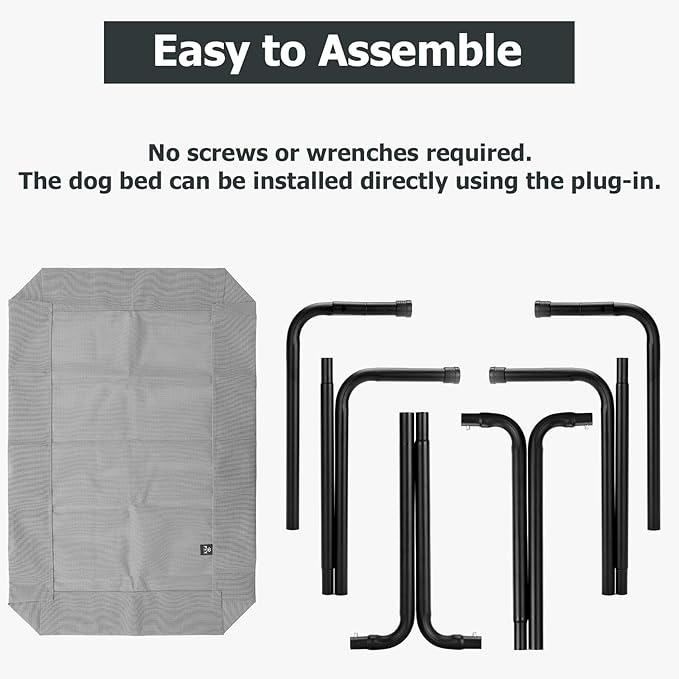 Elevated Dog Bed for Outdoor, XXXL Raised Dogs Cot with Washable Mesh, Cooling Pet Beds Chew Proof Dog Hammock, Metal Frame Lifted Platform for Training Outside Camping, 59 inch Grey