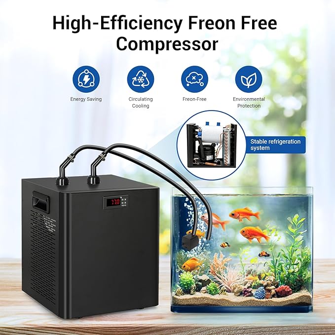 Aquarium Chiller, 1/3HP Aquarium Cooler 79gal Fish Tank Water Chiller with Quiet Compressor for Saltwater/Freshwater Tanks & Hydroponic(Axolotl Coral Jellyfish),300L, Black