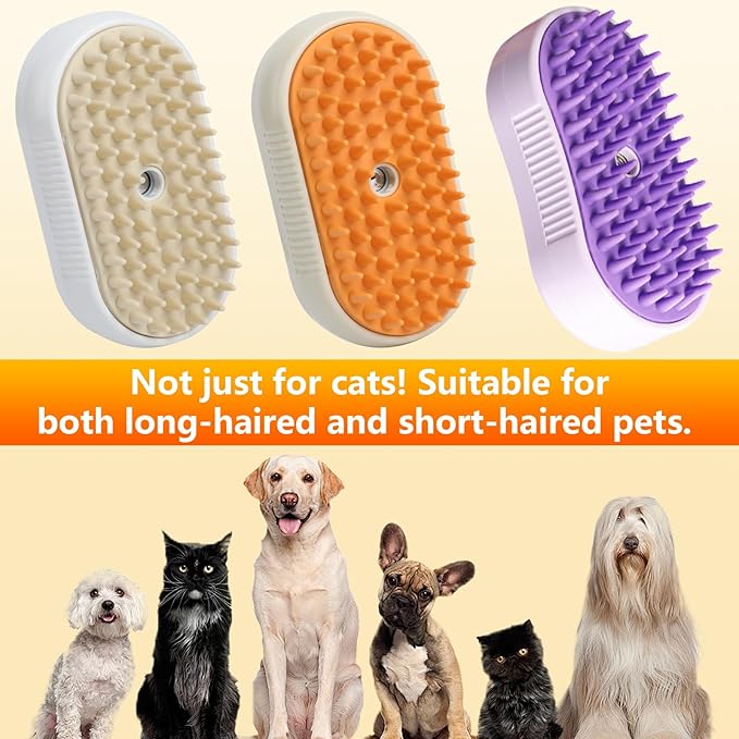 4 in 1 Cat Steam Brush for Shedding, Rechargeable Pet Steam Groomer Brush, Massage, Cleaning, Shedding & Combing Multifunctional Hair Removal Comb for Cats Dogs (Purple)
