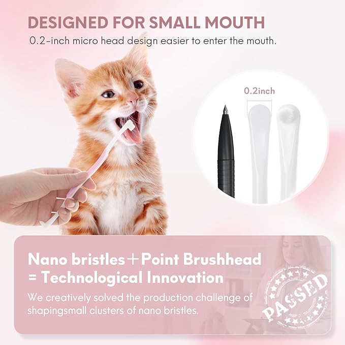 4 Pcs Dual-Sided Cat Toothbrush with Micro Brush Head, Ultra Soft Nano Bristles Pet Toothbrush Kit, Kitten/Puppy Toothbrushes, Fit into Cats/Small Dogs Mouth, Avoid Bleeding Gums