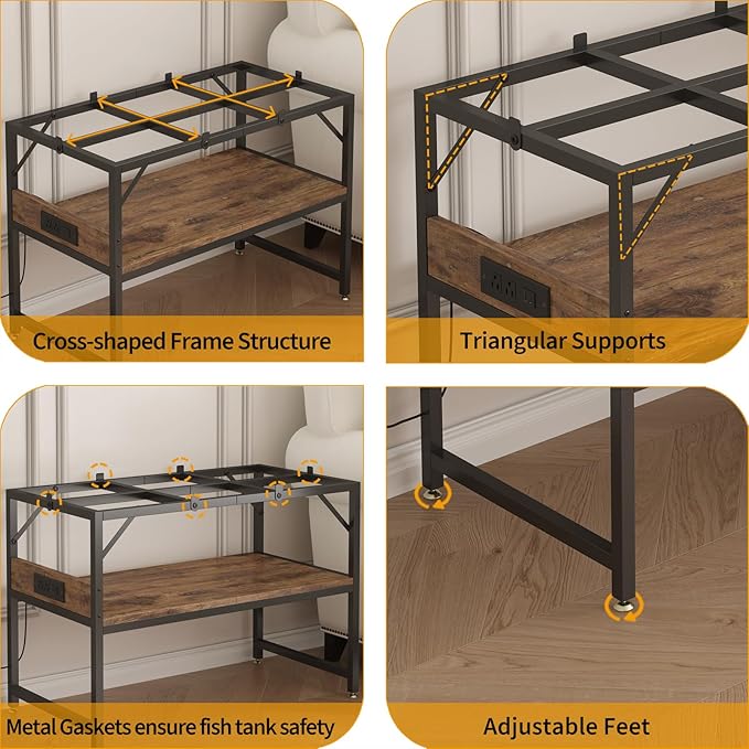 Modern 20 Gallon Long Fish Tank Stand for Home Office, 2-Tier Aquarium Stand with Shelf for Storage, Fish Tank Table 30" x 12" x 20.5", Ideal for Breeder Tanks,and Reptile Terrariums, Rustic Brown