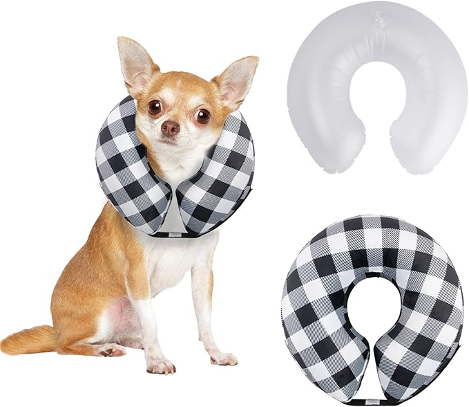 CuteBone Inflatable Dog Donut Collar with Removable Soft Fleece Covers for Small/Medium/Large Dogs and Cats After Surgery GWB03M