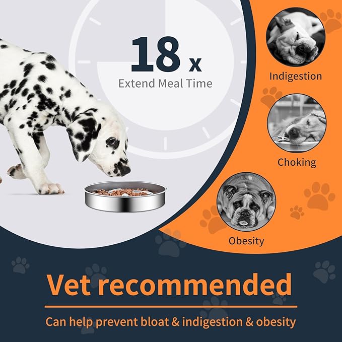 Slow Feeder Dog Bowls with Non-Slip Bottom Stainless Steel Metal Slow Feeing Bowls 3 Cups for Small Medium Dogs and Fast Eaters Slowing Down of Eating