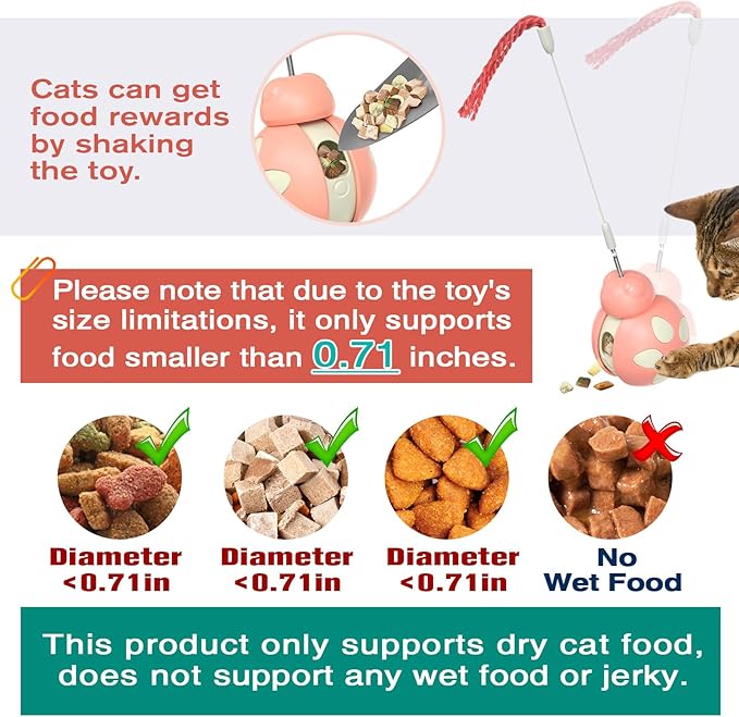 Cat Treat Interactive Toy, Indoor Puzzle Slow Feeding Mental Stimulation Sliding Rolling Cat Toy Ball with Ca-t Teaser, Cats Treat Dispenser Toy for Large, Medium and Small Cats (Pink, ladybug)