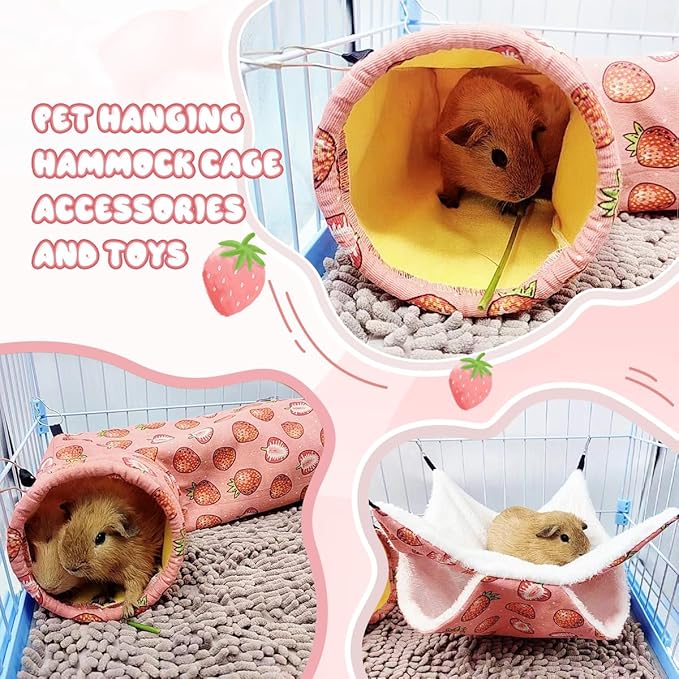 LYART Guinea Pig Rat Ferret Hammock & Warm Bed - Small Pet Hideout Tunnel Cave Hanging Bunkbed - Sugar Glider Squirrel (1.Hammock & Corner Tunnel)