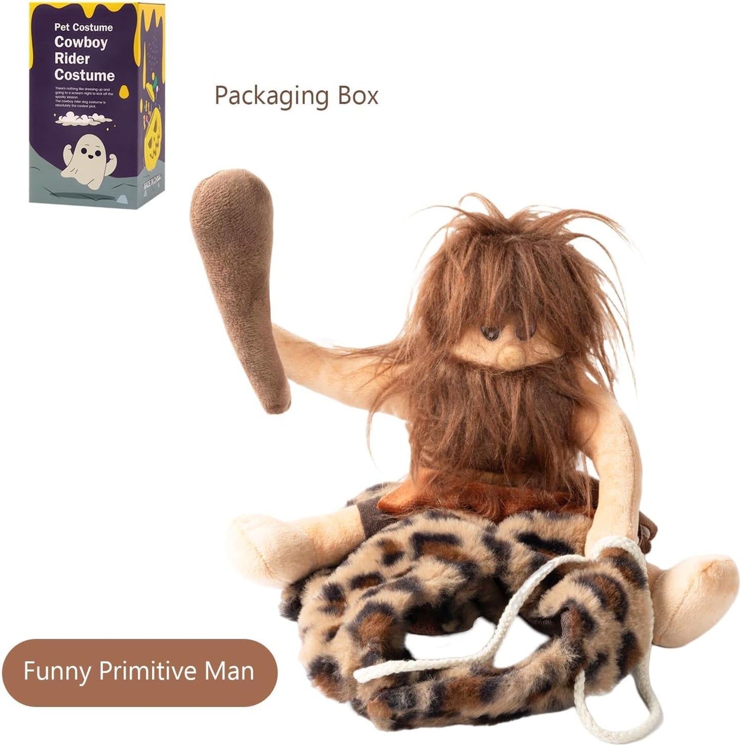 DELIFUR Dog Halloween Costume Funny Dog Cowboy Riding Costume Pet Costume Cat Suit Cowboy Rider Style for Small Medium Large Dogs (Primitive Man, X-Small)