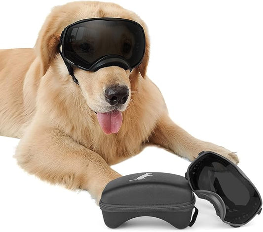 NAMSAN Dog Goggles Large Breed, UV Protection, Driving Doggie Sunglasses for Medium to Large Dogs, Wide Glasses Full Eye Protection, Anti-Fog Windproof, Adjustable, Black