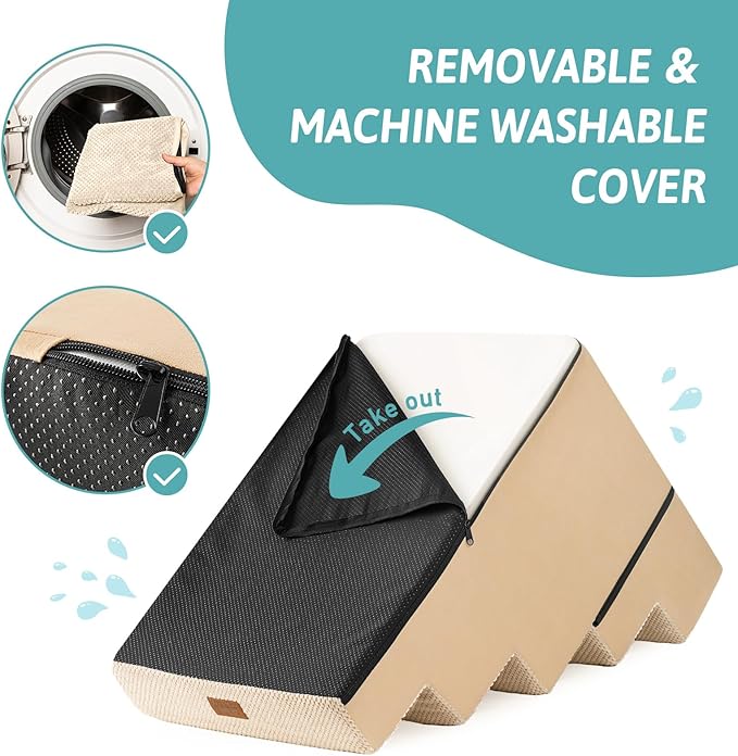 Dog Stairs for Small Dogs, 5 Tier Removable Wider Pet Stairs for Couch and Bed, 23.6" H Non-Slip Dog Steps for Puppies and Old Cats with Support Board, 29.5x19.7x23.6 inch, Beige