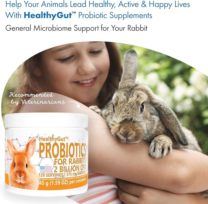 HealthyGut Probiotics for Rabbits Dietary Supplement, All-Natural Digestive System Formula (120 Servings)