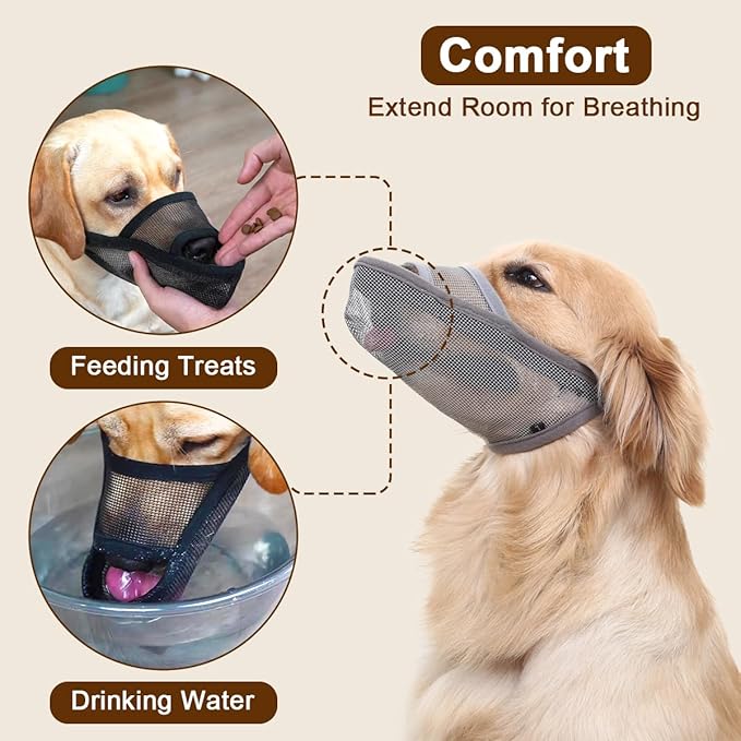 Crazy Felix Nylon Dog Muzzle for Small Medium Large Dogs Poodle Labrador Golden Retriever Doberman, Air Mesh Breathable and Drinkable Pet Mouth Guard for Anti-Biting Chewing Scavenging(XL, Grey)