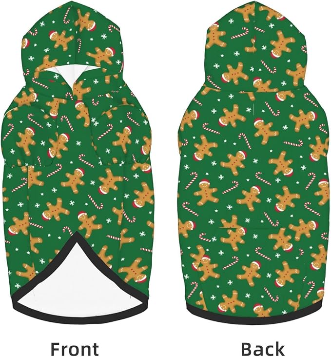 Green Christmas Gingerbread Men Candies Hoodie,Christmas Cosplay Dog Clothes with Pocket and Hat Winter Clothes Sweaters X-Small