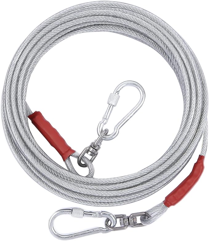 Dog Tie Out Cable for Dogs Outside Up to 125/250lbs,10/20/30/50FT Long Dog Leashes&Chains,Small-Large Dogs Runner Cable for Yard,Heavy Duty Lead Line for Outdoor,Camping,Yard(250lbs 20FT, Silver)