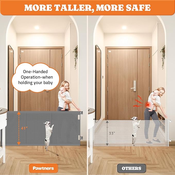 Upgrade 120" Retractable Baby Gates Extra Wide with Reinforced Strips, 10 FT Retractable Dog Gate for Garage, 41" Tall Retractable Gate Indoor Outdoor for Pet and Baby-Grey