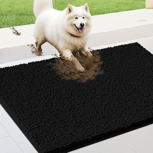 IM HOME 30" x 20" Black Dog Door Mats for Muddy Paws, Chenille Absorbent Dog Mat, Non Slip Heavy Mud Mat for Dogs, Soft Pet Bed Mat for Entryway, Mud Paws, Inside Floor