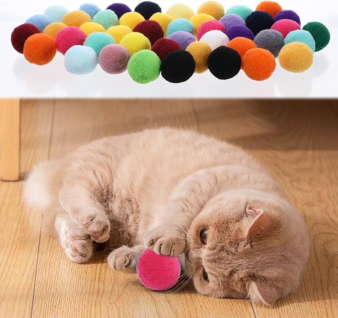 50PCS 1 Inch Cat Toys Balls Kitten Cat Pom Pom Balls Soft Cat Puff Ball Toys Rolling Interactive Cat Toy Ball Cat Nip Balls Fuzzy Balls for Cats Creative Crafts Decorations Assorted Color