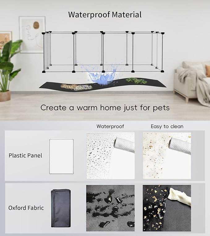 Small Animal Playpen, Guinea Pig Cages with Waterproof Mat, 12 Panels Pet Playpen for Hamsters, Hedgehog, Indoor Outdoor Plastic Fence, 48.5 x 24.8 x 16.1 inches