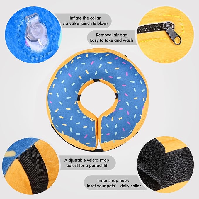 Katoggy Inflatable Dog Cone Collar for Post-Surgery Dogs & Cats, Soft Adjustable Blow-Up Donut E-Collar for Small, Medium & Large Pets