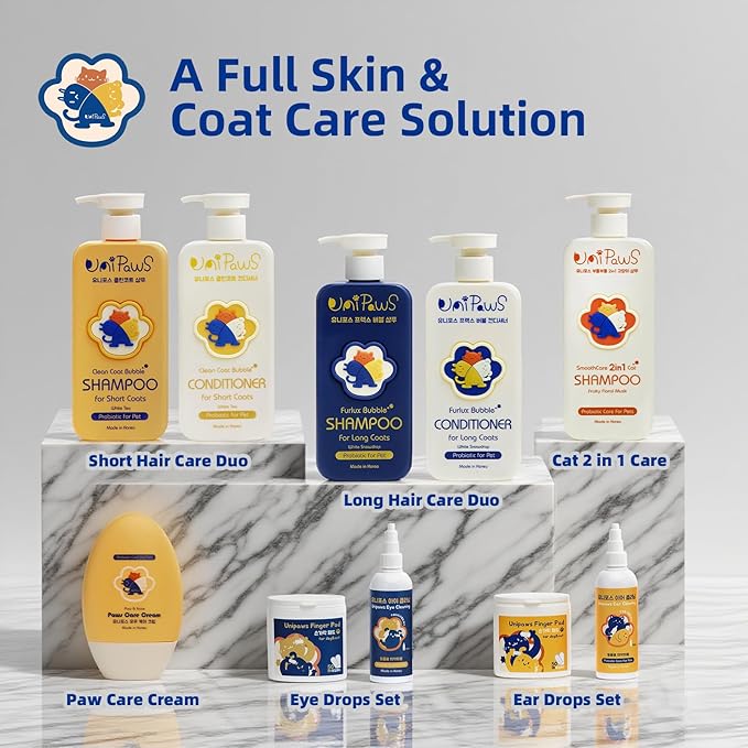 UNIPAWS Cat Shampoo & Conditioner 2-in-1, EWG Verified, Anti-Dandruff & Deshedding for Soft and Shiny Coat, Probiotics Smoothcare for Itchy, Dry Skin, Gifts for Cat Lovers, Made in Korea, 16.9 Fl Oz