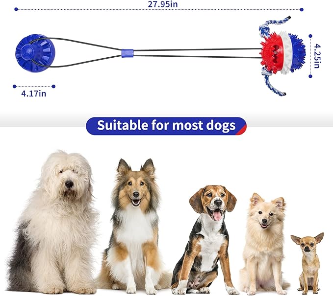 Interactive Dog Toys - Aggressive Chewer Suction Cup Tug of War, Indestructible Puzzle Toys & Treat Dispensing Ball for Dog Enrichment