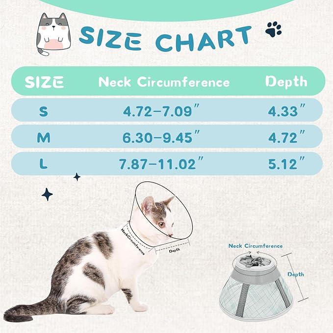 Supet Cat Cone Collar Soft to Stop Licking Scratching, Breathable Comfortable Mesh Recovery Cone for Cats After Surgery Neuter, Lightweight E Cone Collar Alternative (M)